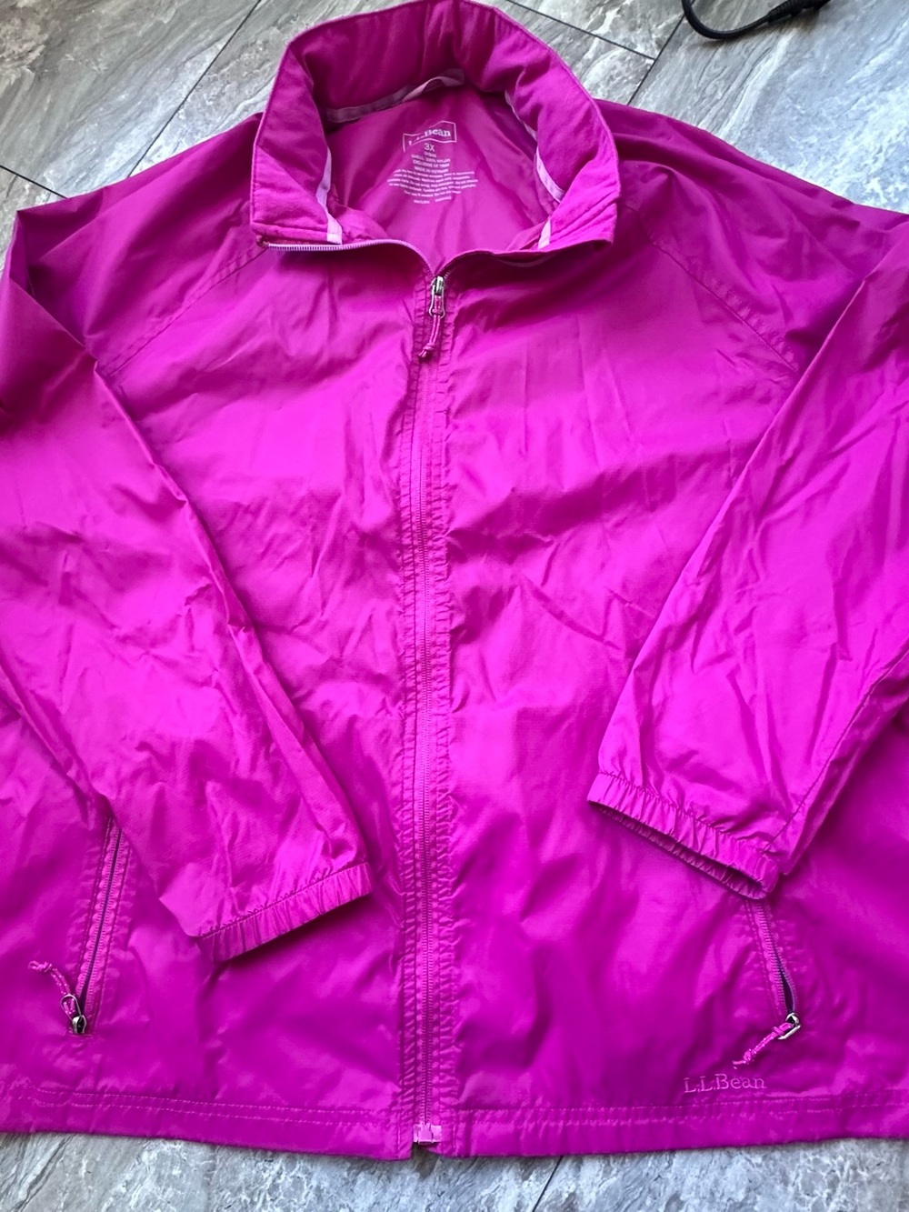 L.L.Bean Women’s 3X Packable Hooded Windbreaker Jacket Pink Full Zip Lightweight